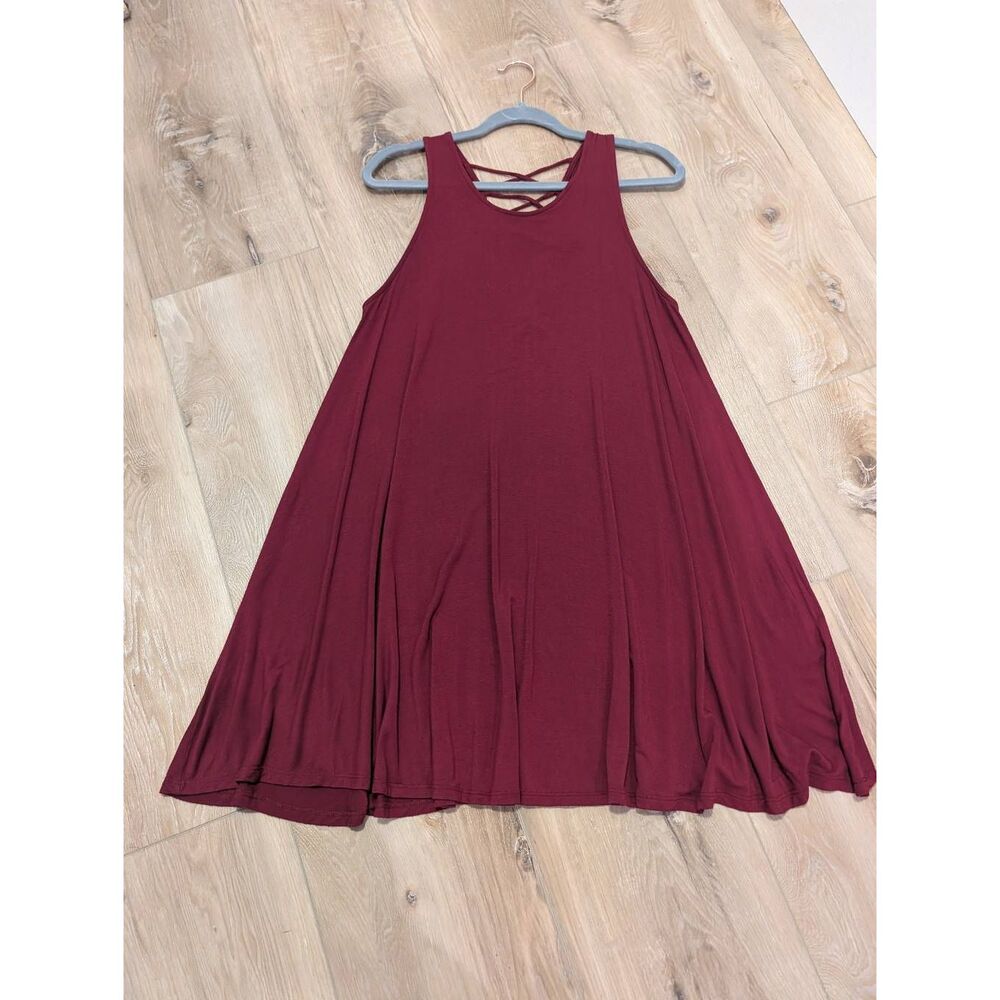 PPLA Remi Cross Back Swing Dress Medium Burgundy Made USA Boho Festival Gypsy